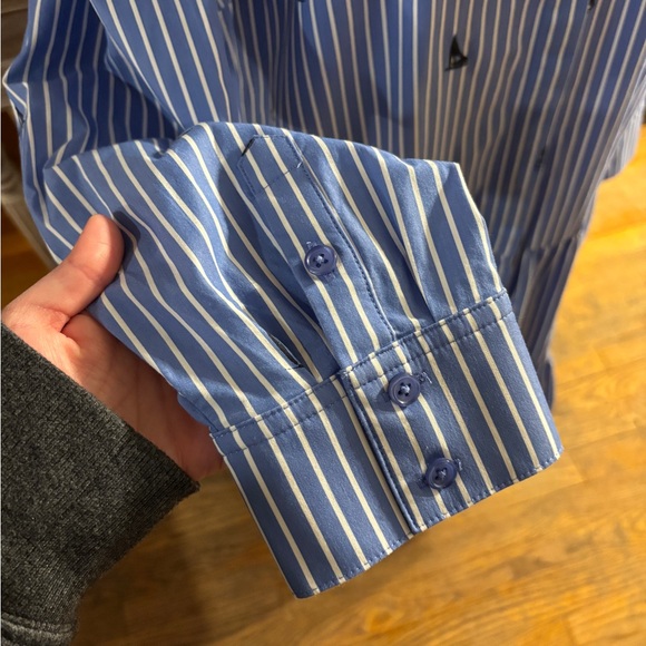 Chico’s Poplin Tiered Stripe Shirt Dress Sailboats Size 3 (US 16) Embroidered - Picture 7 of 12